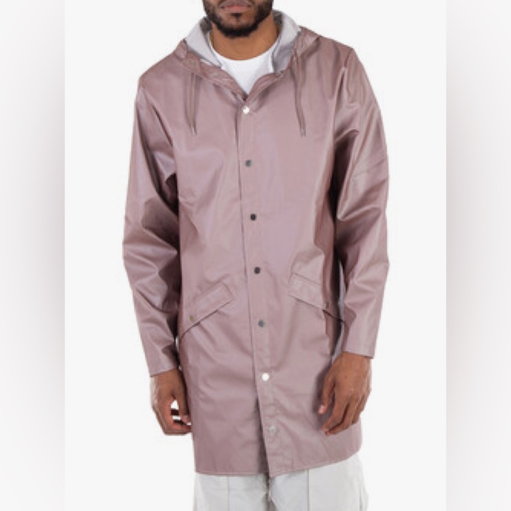 RAINS unisex long snap-front waterproof jacket
